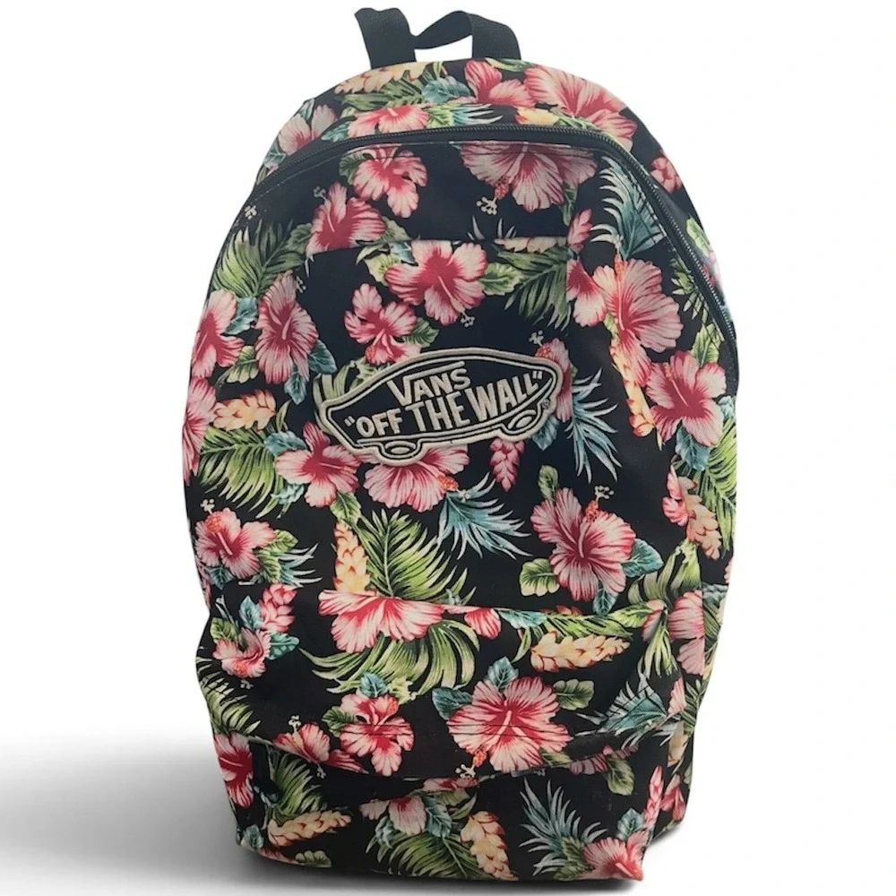 Vans 'Off The Wall' Realm Tropical Backpack Hawaiian Kawaii Black Floral